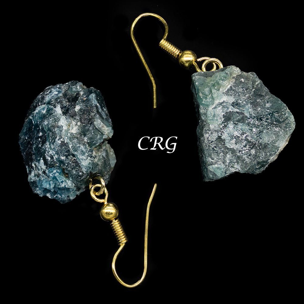 Apatite Rough Rock Earrings with Gold-Plated Ear Wire (2 Pieces) Size 1 to 2 Inches Crystal Jewelry
