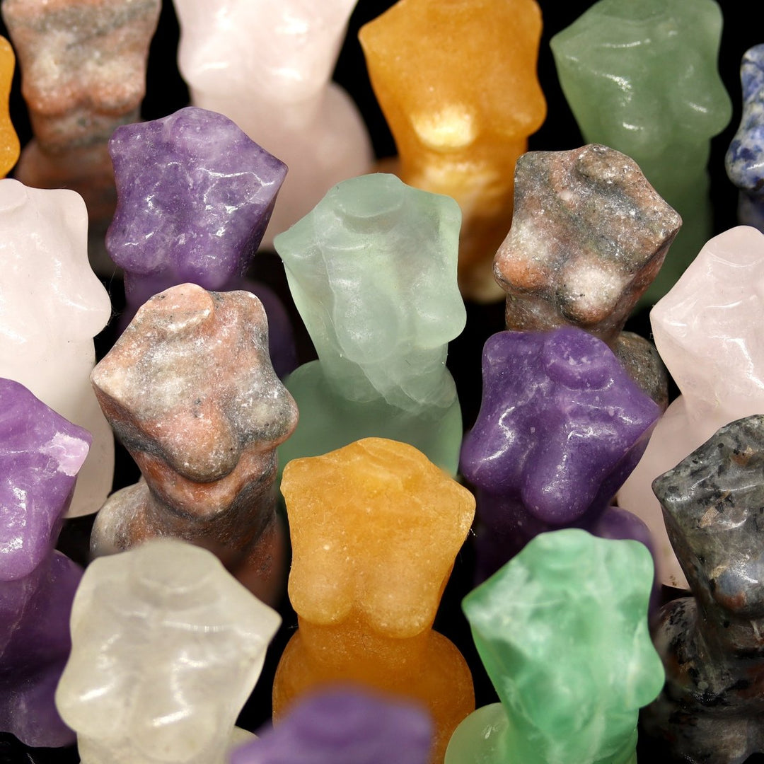 Assorted Gemstone Goddess Statues (4 Pieces) Size 50 mm Mixed Crystal CarvingsCrystal River Gems