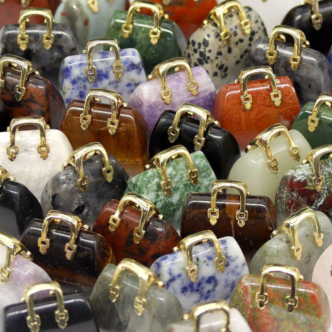 Assorted Gemstone Mini Purses (5 Pieces) Size 30 mm Mixed Crystal Shape CarvingsCrystal River Gems