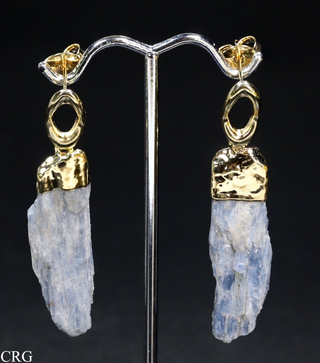 Blue Kyanite Thin Blade Earrings with Gold Plating (1 Pair) Wholesale Crystal Gemstone JewelryCrystal River Gems