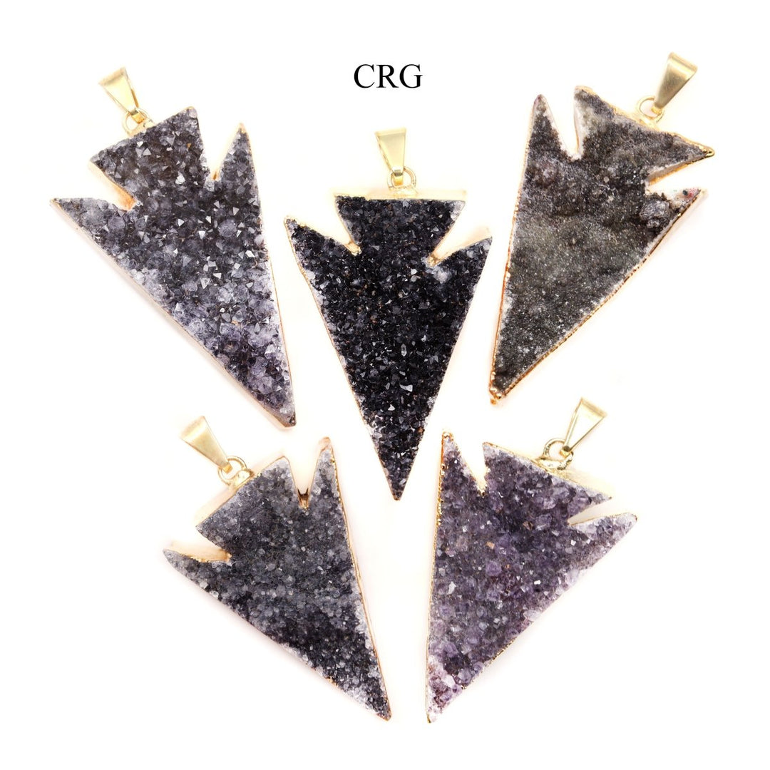 Black Agate Druzy Arrowhead Pendant with Gold Plating (4 Pieces) Size 40 mm Crystal Jewelry CharmCrystal River Gems