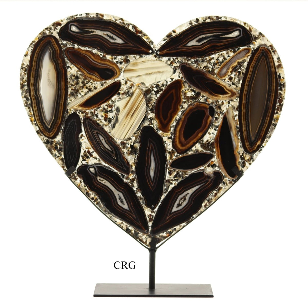 Black Agate Heart on Metal Stand (2 Pieces) Size 10 to 12 Inches Crystal Gemstone DecorCrystal River Gems