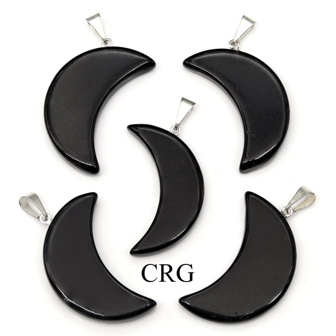 Black Obsidian Crescent Moon Pendant with Silver Bail (5 Pieces) Size 35 to 45 mm Crystal Jewelry CharmCrystal River Gems