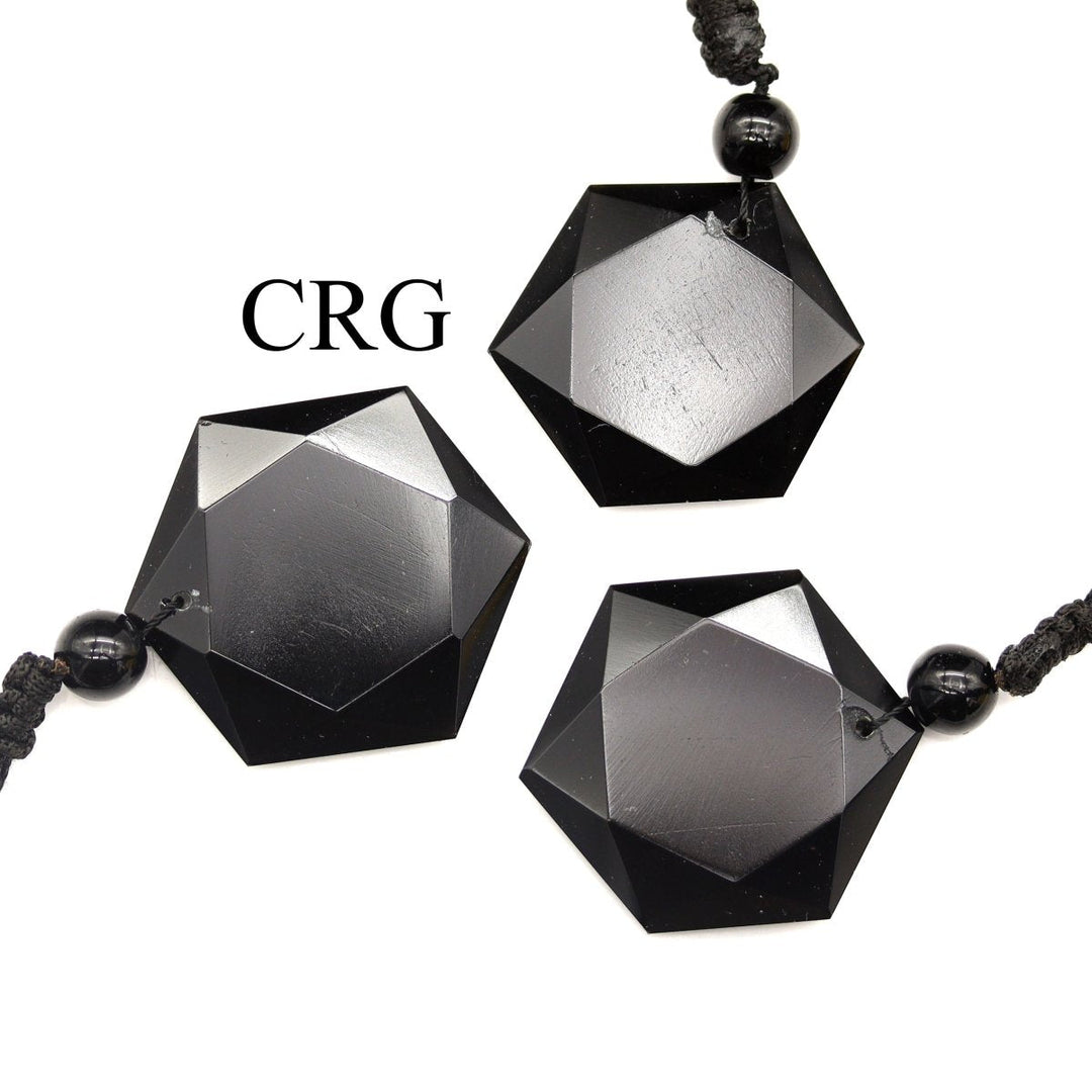Black Obsidian Faceted Hexagon Pendant with Black Cord (4 Pieces) Size 1 Inch Crystal Jewelry Charm