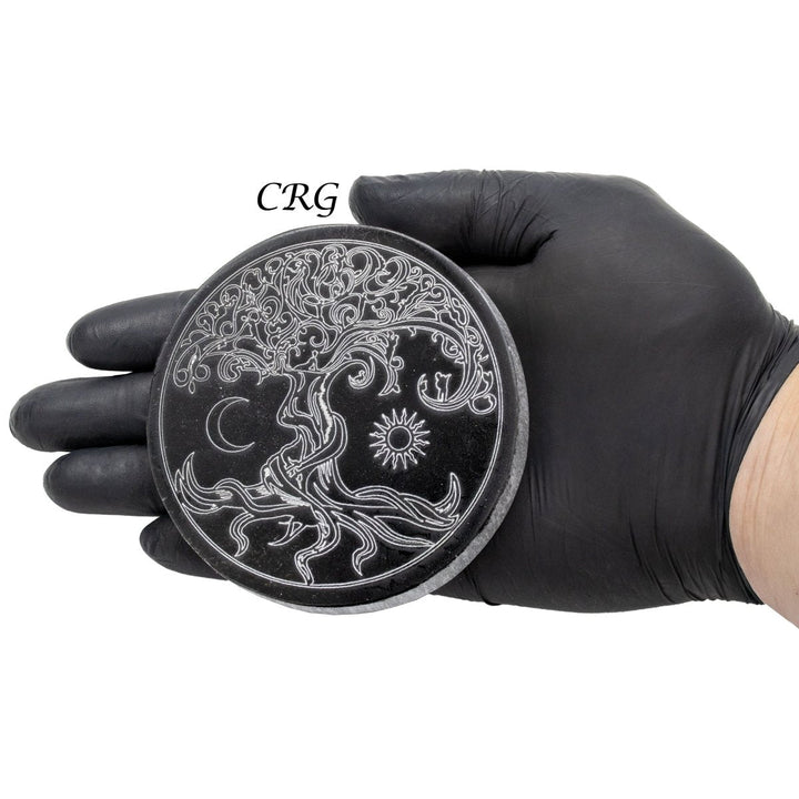 Black Selenite Engraved Tree of Life Plate 4 inches (1 Piece)Crystal River Gems