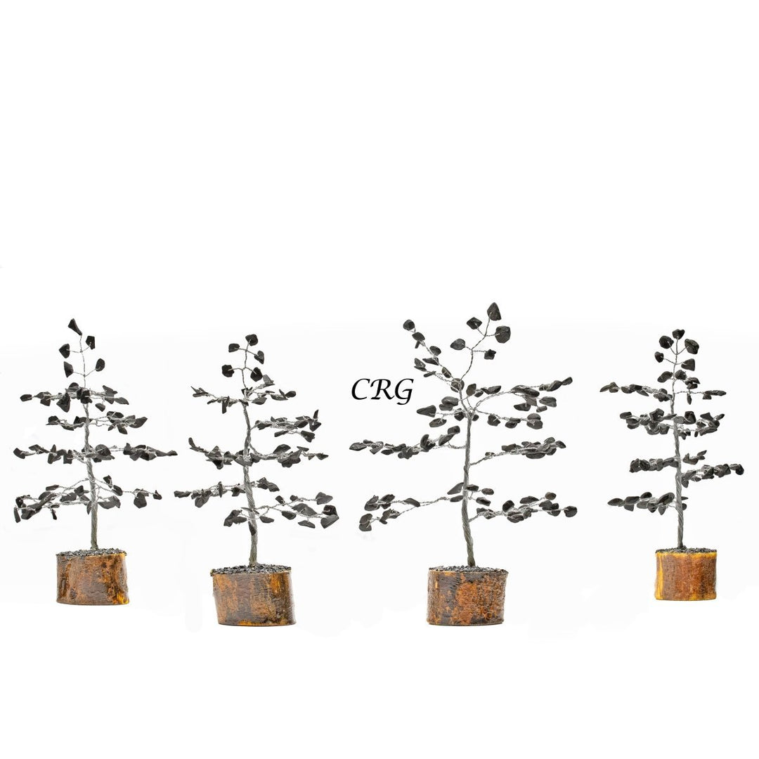 Black Tourmaline 100 Chip Tree with Cluster Base and Silver Wire (4 Pieces) Size 6 Inches Gemstone Tree