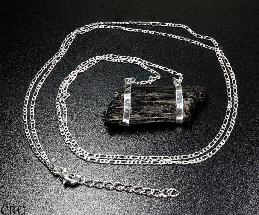 Black Tourmaline Raw Necklace with Silver Plating (32 Inches) (1 Piece)Crystal River Gems