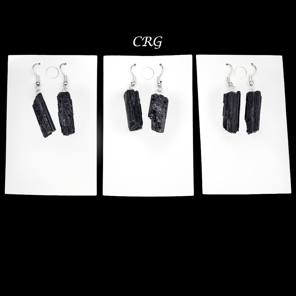 Black Tourmaline Rough Earrings with Silver-Plated Ear Wire (2 Pieces) Size 1 to 2 Inches Crystal Jewelry