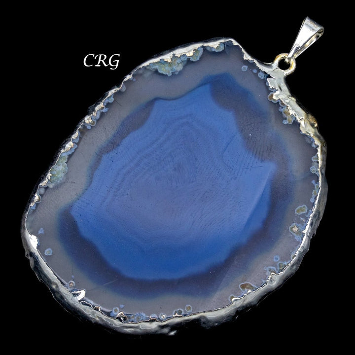 Blue Agate Slice Pendant with Silver Plating (4 Pieces) Size 2.5 to 3 Inches Crystal Jewelry