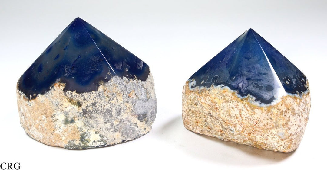 Blue Agate Top Polished Point with Cut Base (1 Piece) Size 2 to 4 Inches Crystal Gemstone DecorCrystal River Gems