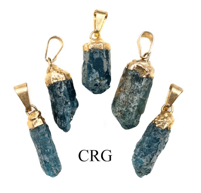 Blue Apatite Rough Small Pendant with Gold Plating (1 Piece) Size 0.75 to 1 Inch Crystal Jewelry CharmCrystal River Gems