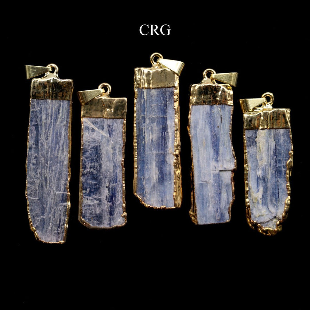 Blue Kyanite Blade Pendant with Gold Plating (4 Pieces) Size 1.5 to 2.5 Inches Crystal Jewelry CharmCrystal River Gems