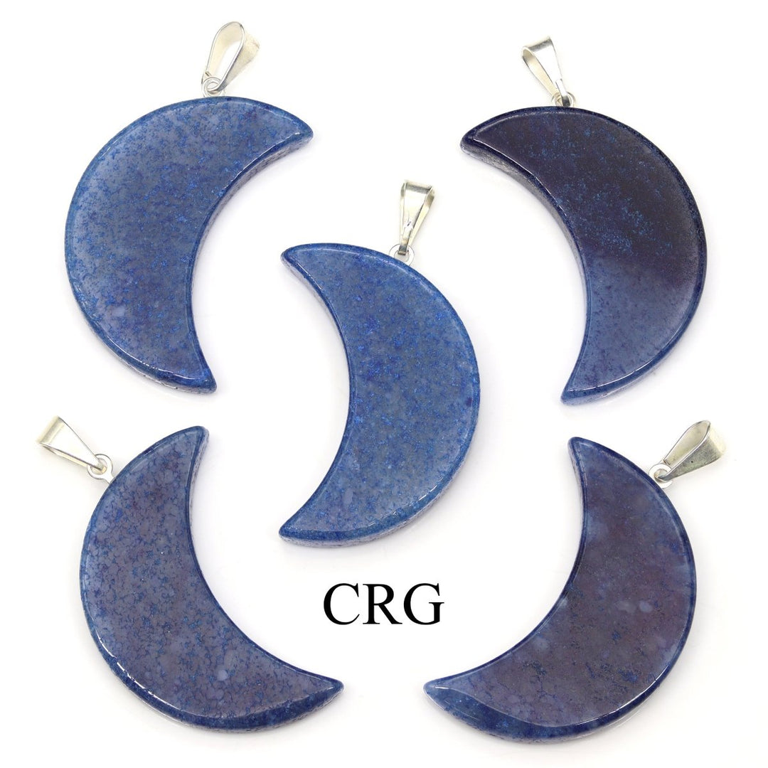 Blue Quartz Crescent Moon Pendants with Silver Bail (5 Pieces) Size 35 to 45 mm Crystal Jewelry CharmCrystal River Gems