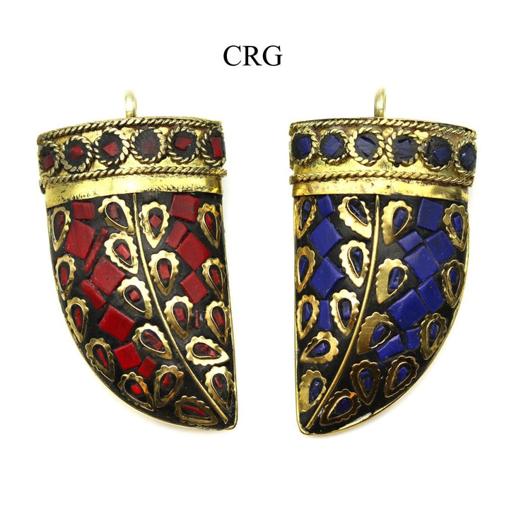Brass Horn Pendant (2 Pieces) Size 2 Inches Large Crystal Jewelry Charm (Random Colors)Crystal River Gems