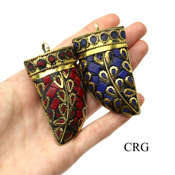Brass Horn Pendant (2 Pieces) Size 2 Inches Large Crystal Jewelry Charm (Random Colors)Crystal River Gems