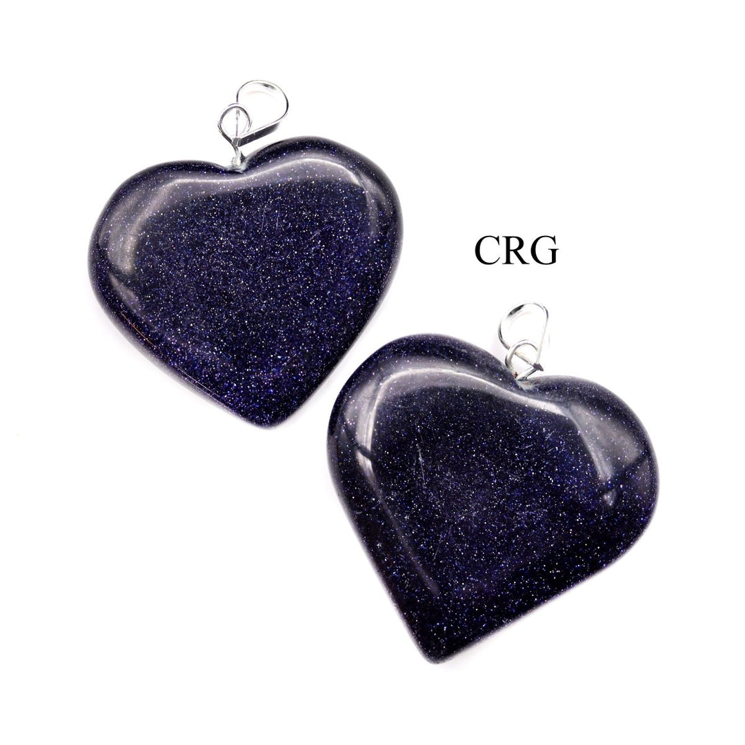 Blue Goldstone Heart Pendant with Silver Plating (1 Piece) Size 1 Inch Crystal Jewelry CharmCrystal River Gems