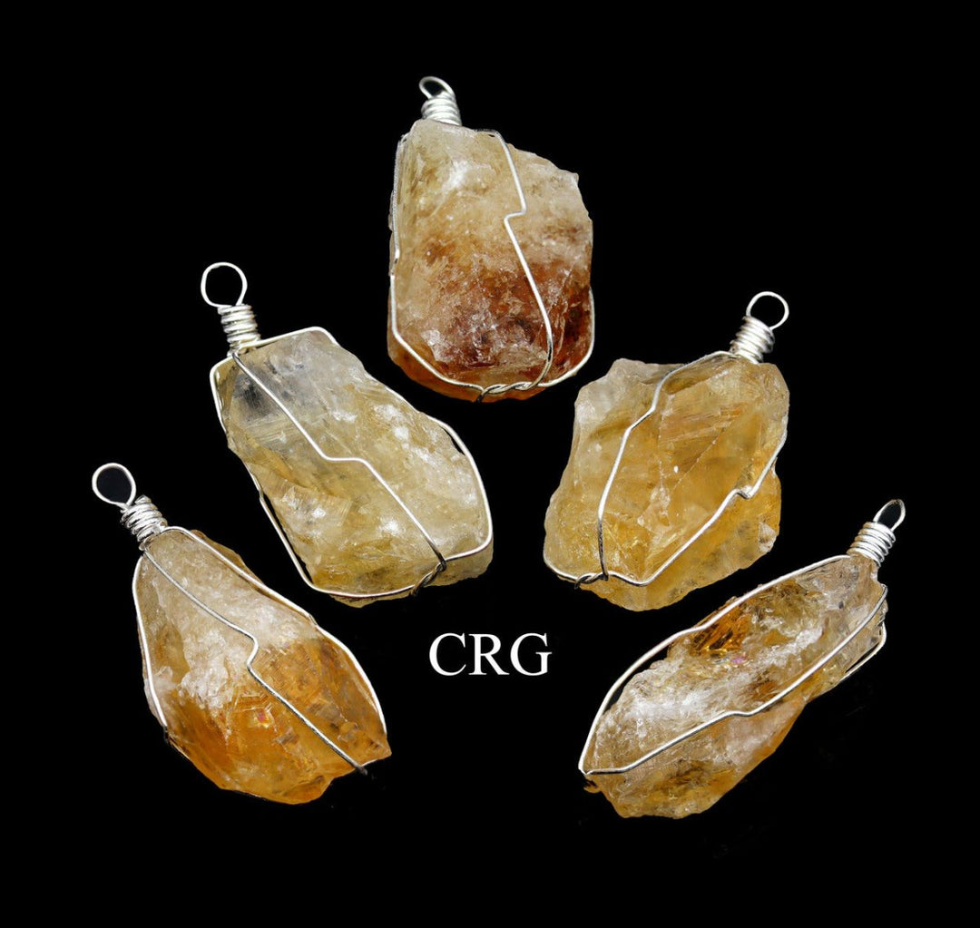 Citrine Point Raw Pendant with Silver Plating (4 Pieces) Size 1 to 2 Inches Crystal Jewelry Charm
