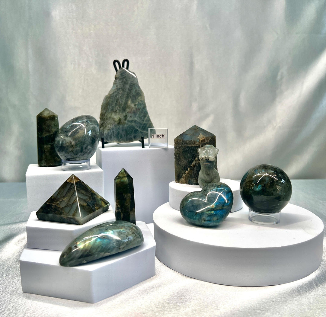 Polished Labradorite Crystal Bundle Lot (10 Pieces) Bulk Wholesale Gemstone Décor Collection