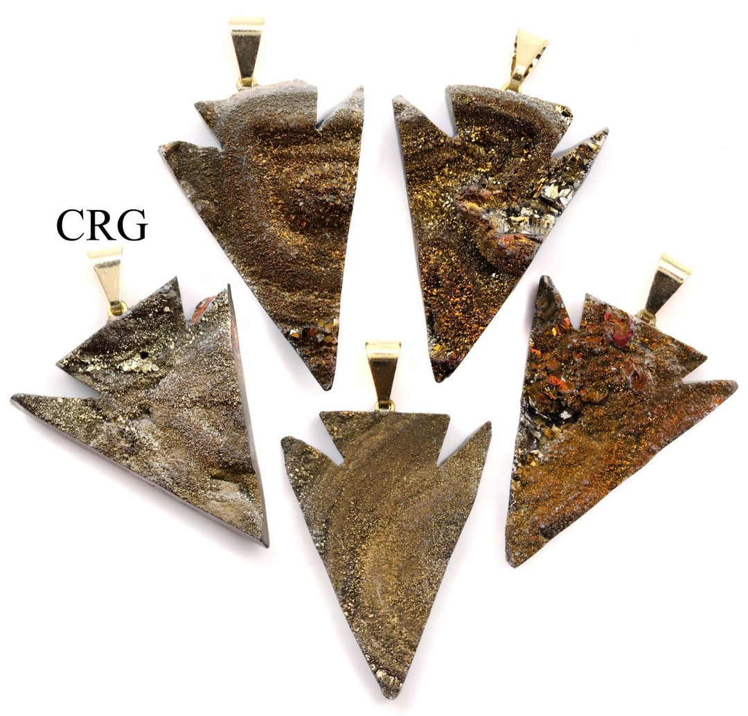 Chalcedony Agate Druzy Arrowhead Pendant with Gold Bail (4 Pieces) Size 1 to 2 Inches Crystal Jewelry CharmCrystal River Gems