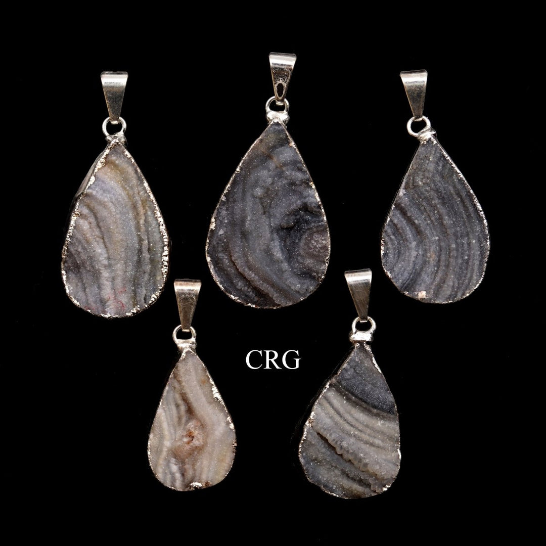 Chalcedony Agate Druzy Teardrop Pendant with Silver Plating (1 Piece) Size 1 Inch Crystal Jewelry CharmCrystal River Gems