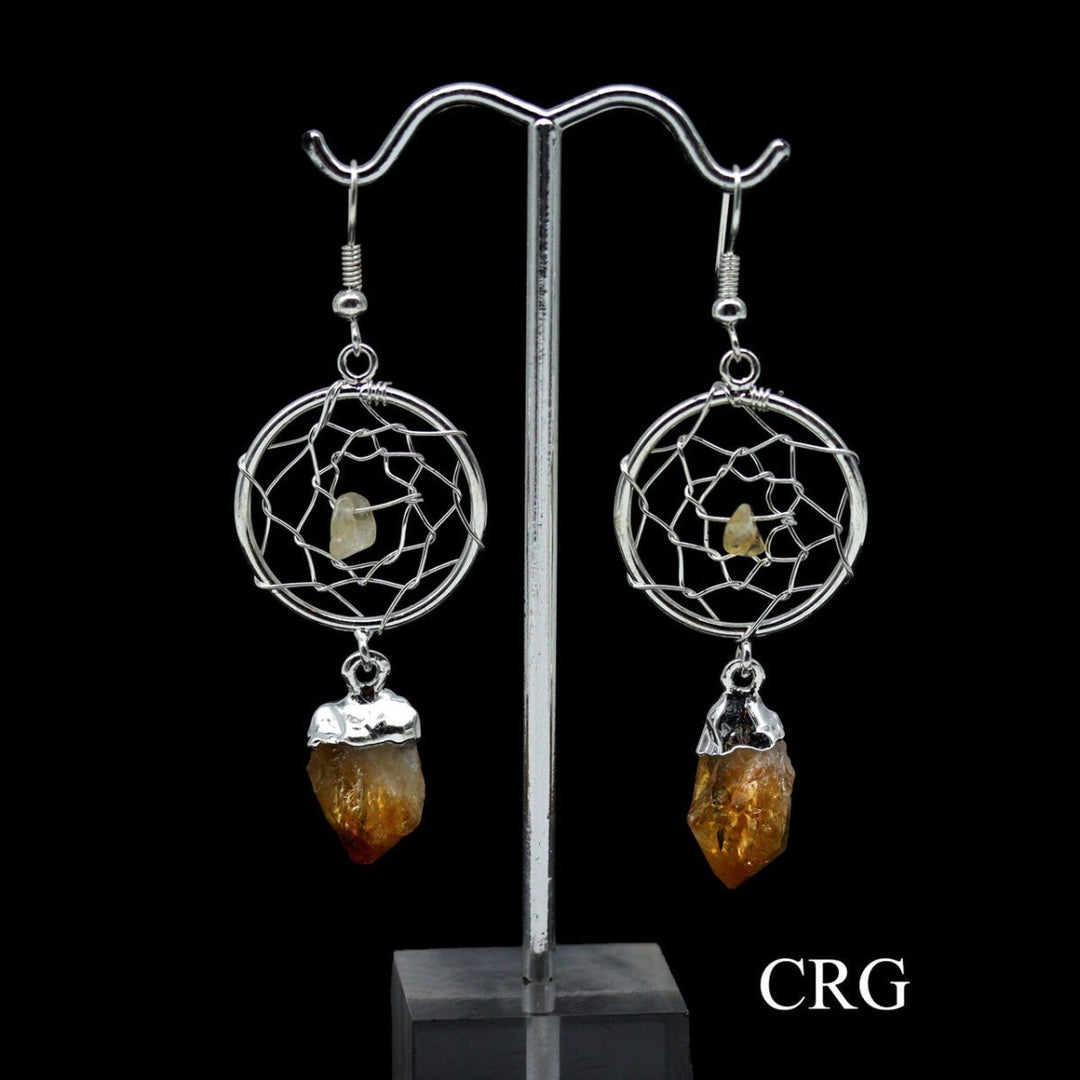 Citrine Point Dream Catcher Earrings with Silver Plating (2 Inches) (1 Pair)Crystal River Gems