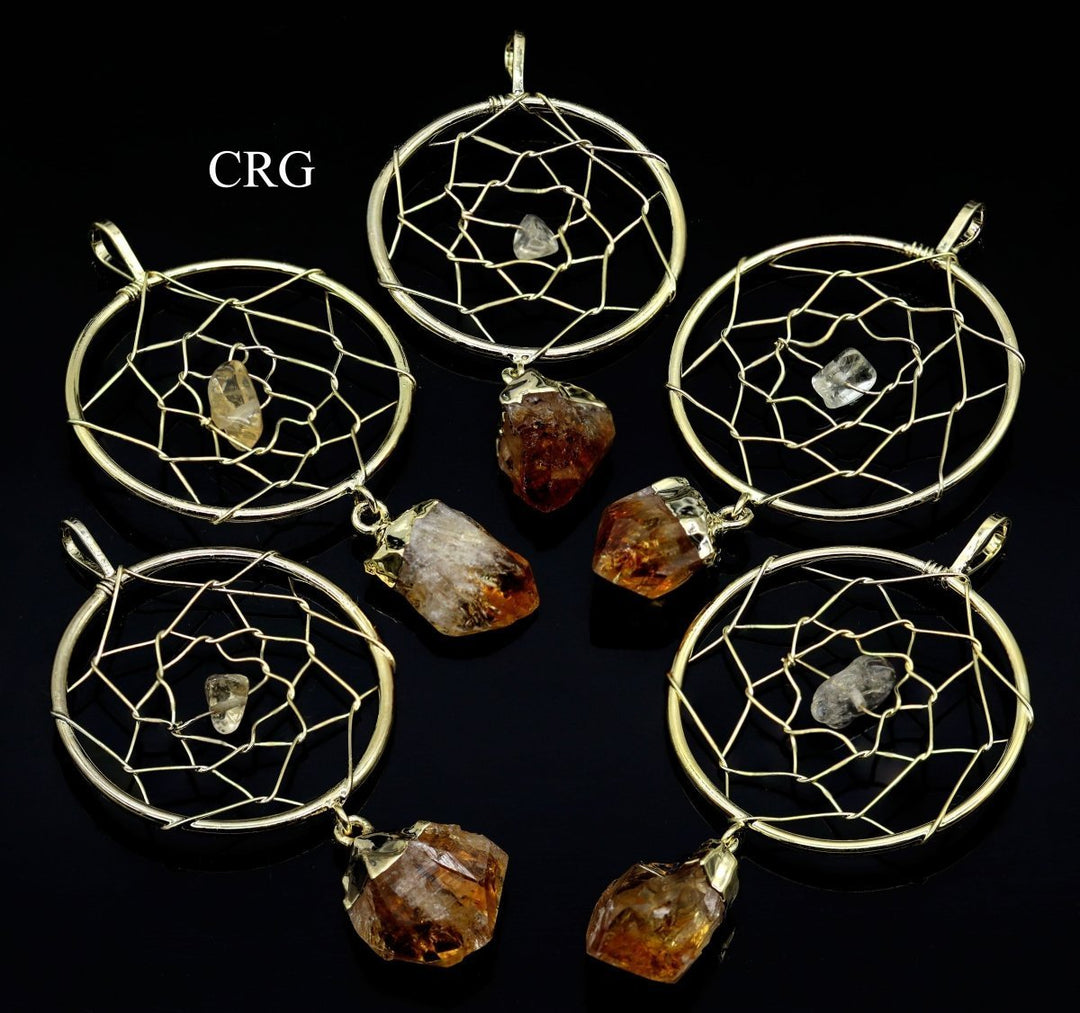 Citrine Point on Dream Catcher Pendant with Gold Plating (4 Pieces) Size 1 to 2 Inches Crystal Jewelry CharmCrystal River Gems