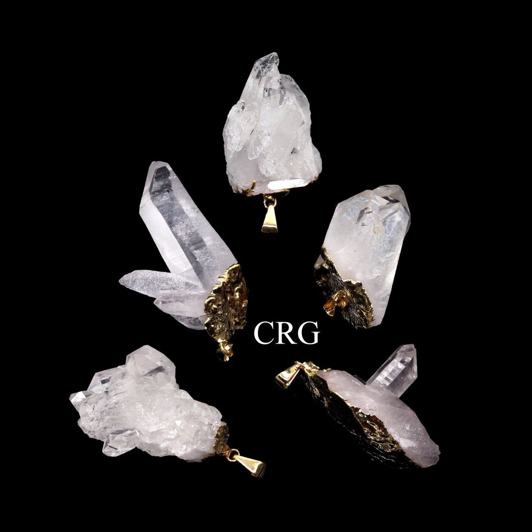 Clear Quartz Cluster Pendant with Gold Bail (1 Piece) Size 1 to 3 Inches Crystal Jewelry CharmCrystal River Gems