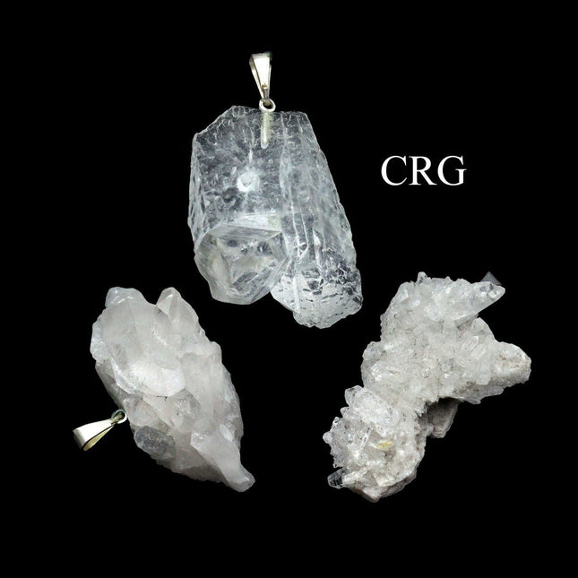 Clear Quartz Cluster Pendant with Silver Bail (1 Piece) Size 1 to 2 Inches Crystal Jewelry Charm