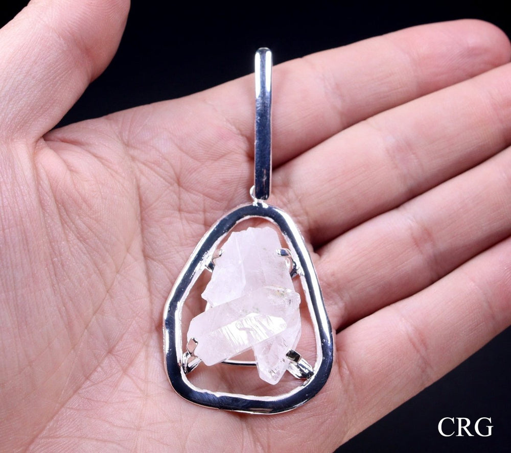 Clear Quartz Cluster Pendant with Silver Plating (1 Piece) Size 3 to 3.5 Inches Crystal Jewelry CharmCrystal River Gems