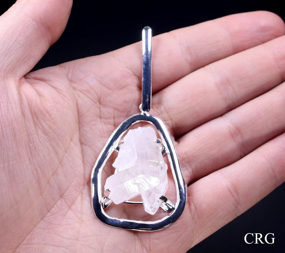 Clear Quartz Cluster Pendant with Silver Plating (1 Piece) Size 3 to 3.5 Inches Crystal Jewelry CharmCrystal River Gems