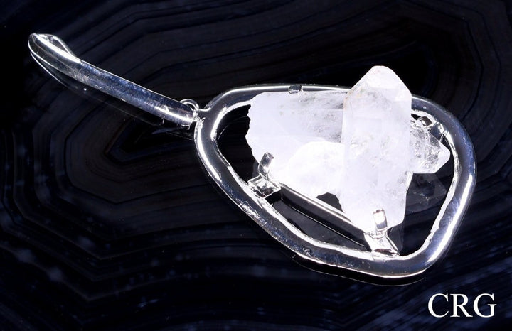 Clear Quartz Cluster Pendant with Silver Plating (1 Piece) Size 3 to 3.5 Inches Crystal Jewelry CharmCrystal River Gems