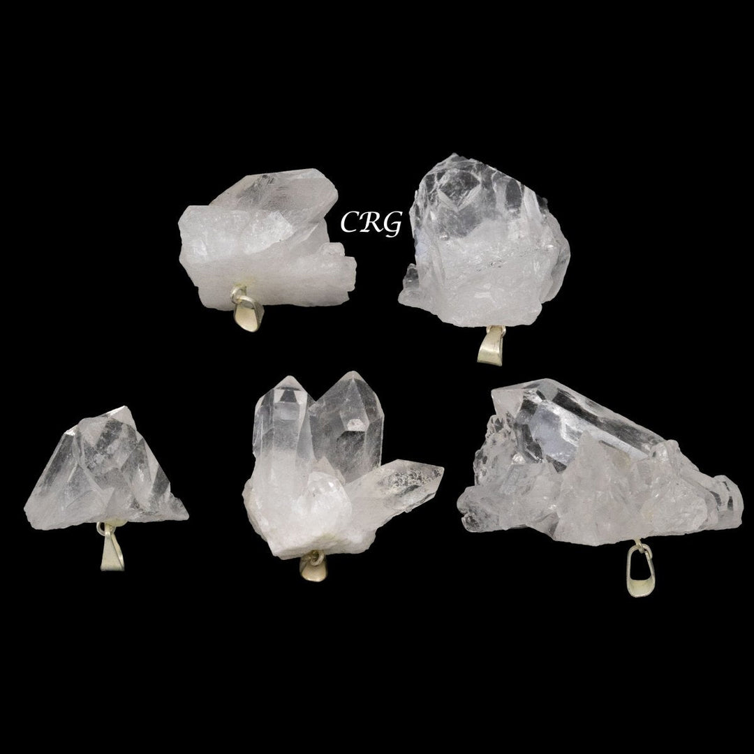 Clear Quartz Cluster Pendants with Silver Bail (5 Pieces) Size 25 to 35 mm Crystal Jewelry Charm