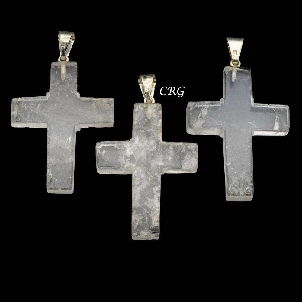 Clear Quartz Cross Pendant with Silver Bail (5 Pieces) Size 30 mm Crystal Jewelry Charm