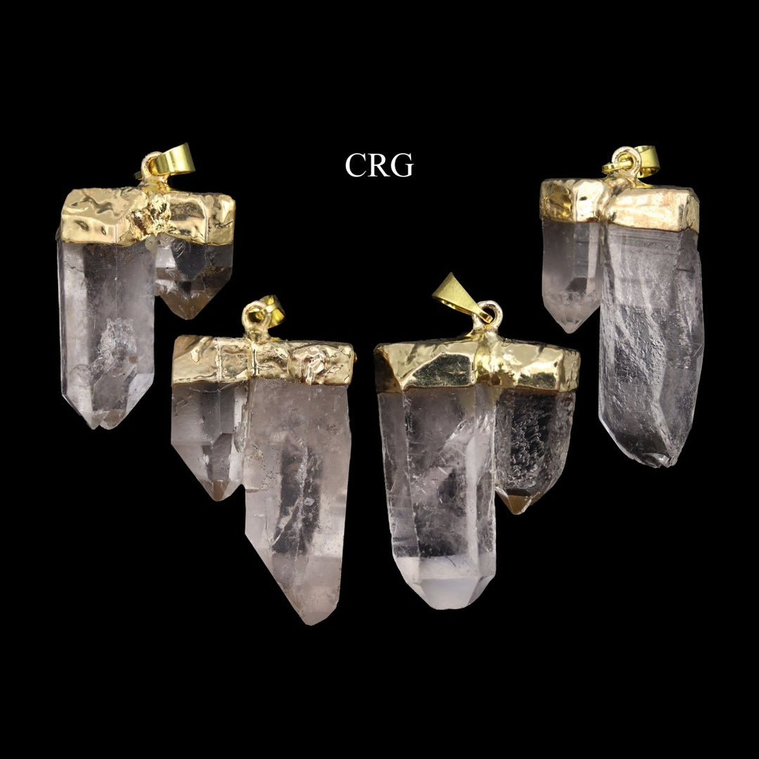 Clear Quartz Double Point Pendant with Gold Plating (4 Pieces) Size 1 to 2 Inches Crystal Jewelry Charm