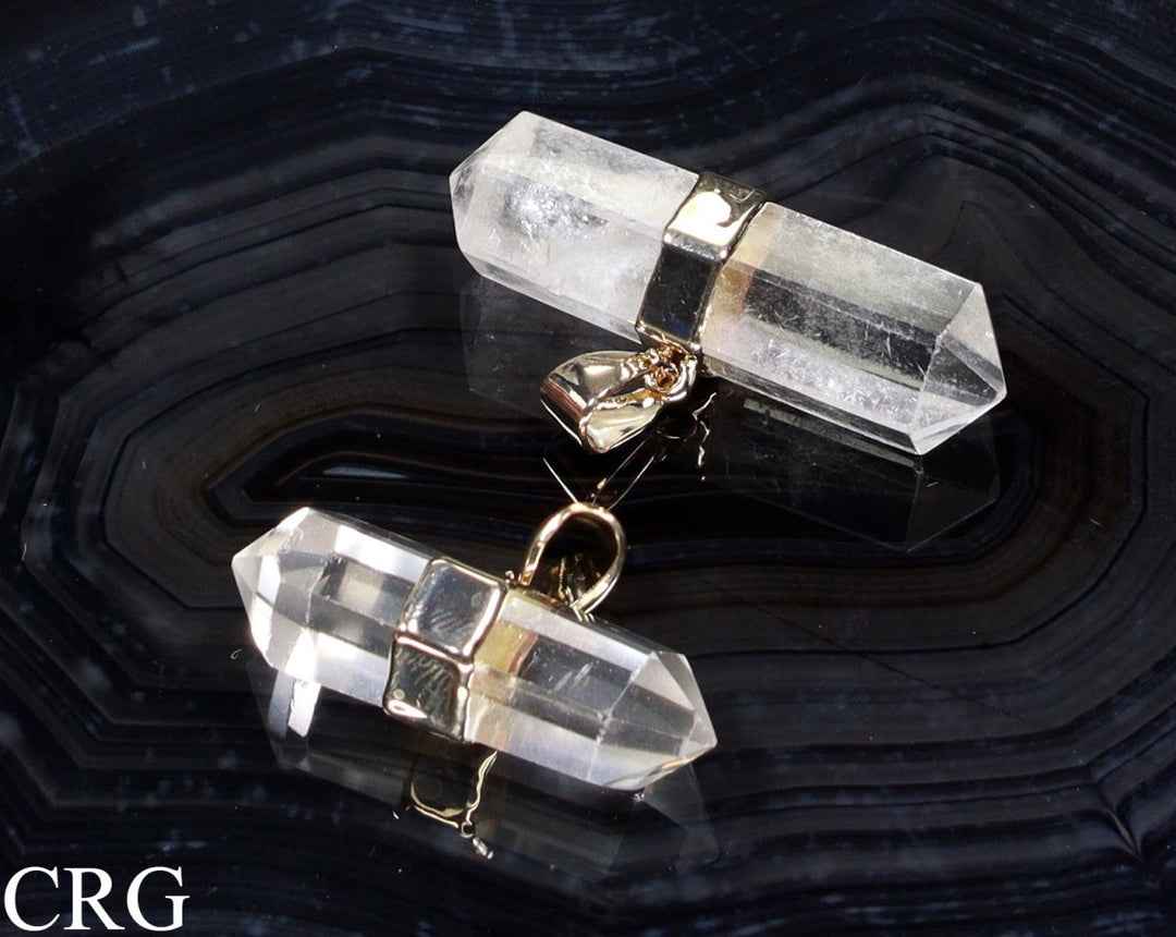 Clear Quartz Double Terminated Pendant with Gold Plating (1 Piece) Size 1 to 2 Inches Crystal Jewelry Charm