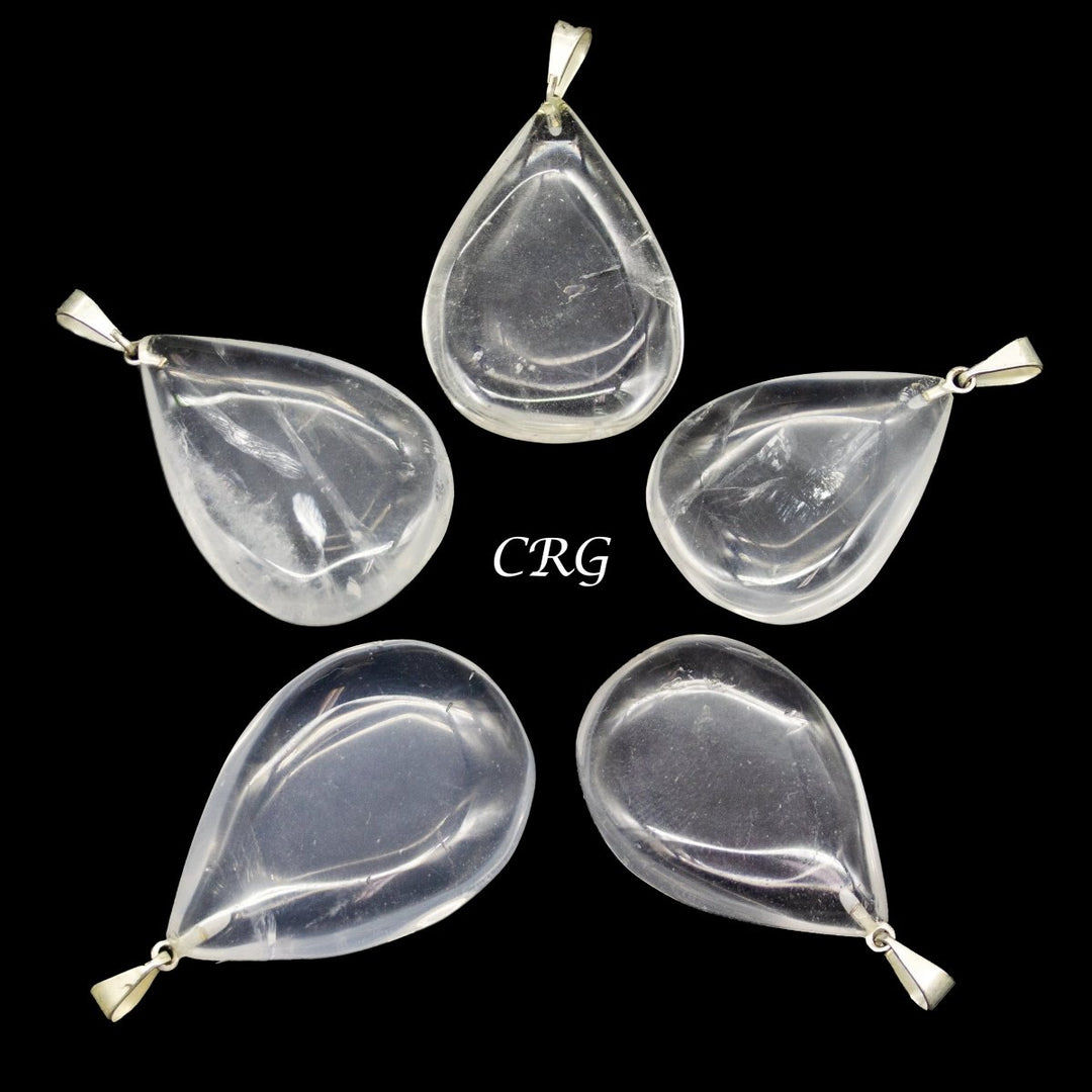 Clear Quartz Drop Pendant with Silver Bail (5 Pieces) Size 18 by 25 mm Crystal Jewelry Charm