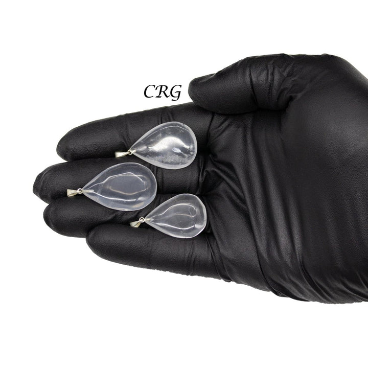 Clear Quartz Drop Pendant with Silver Bail (5 Pieces) Size 18 by 25 mm Crystal Jewelry CharmCrystal River Gems