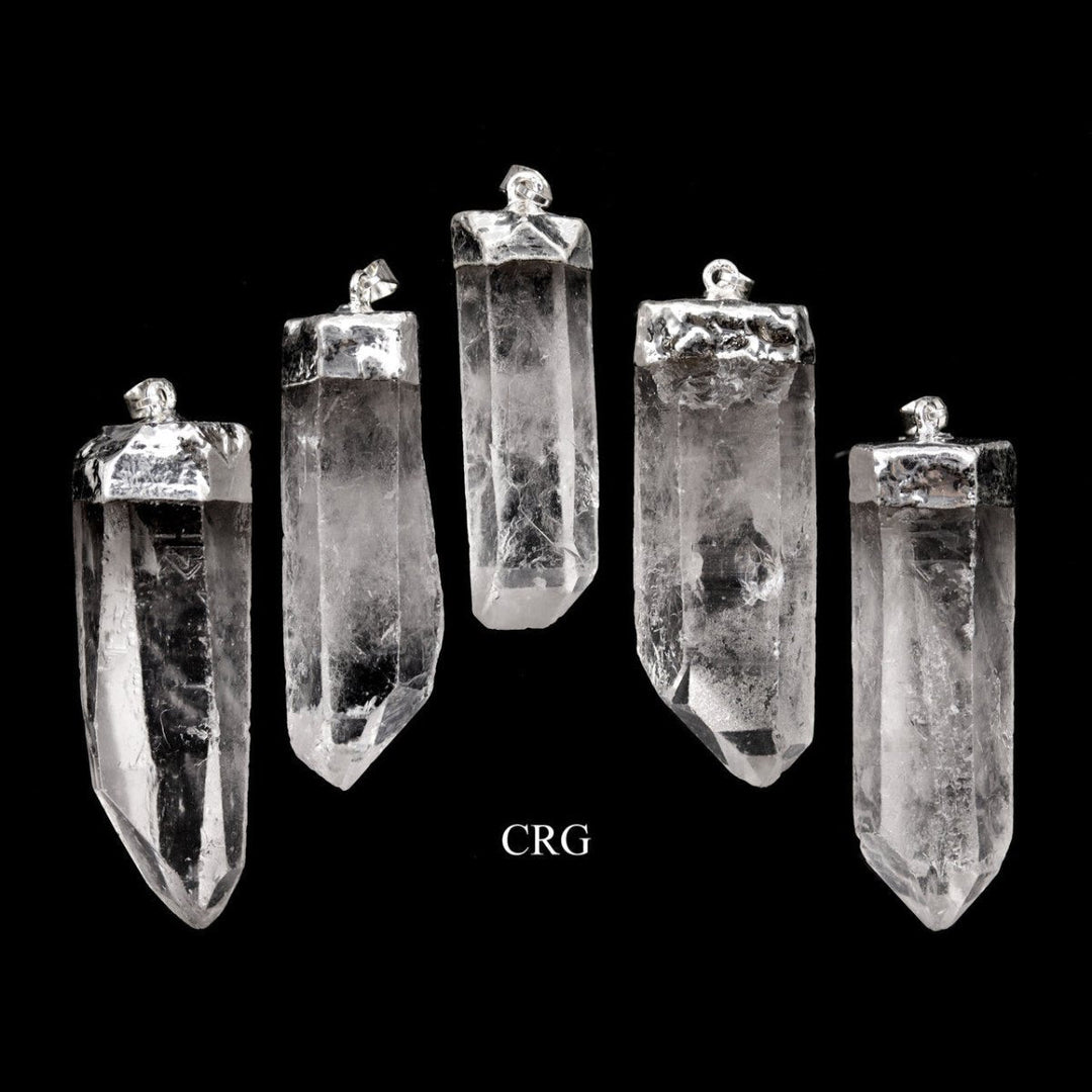 Clear Quartz Point Pendant with Silver Plating (4 Pieces) Size 2 Inches Crystal Jewelry CharmCrystal River Gems