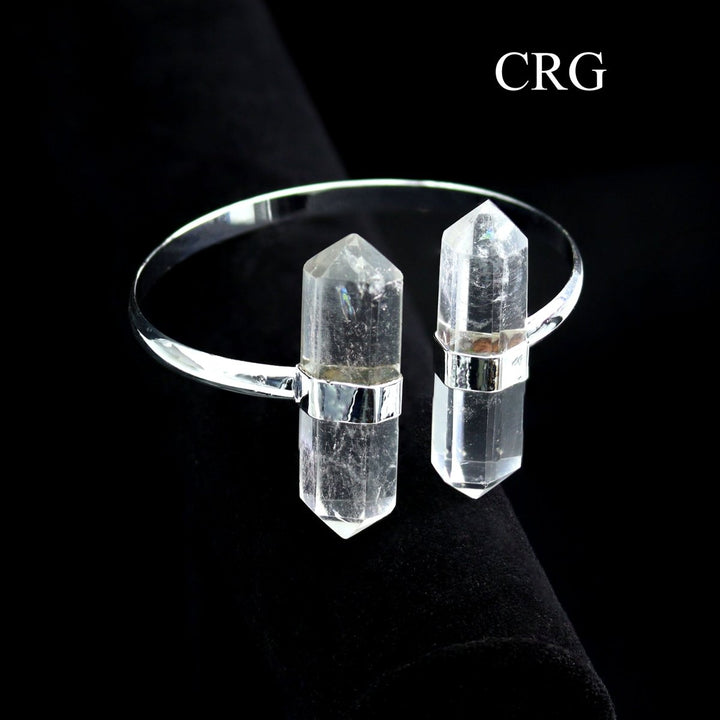 Crystal Quartz Bi - Terminated Cuff Bracelet with Silver Plating (1 Piece) Size 2.75 Inches Jewelry ArmletCrystal River Gems
