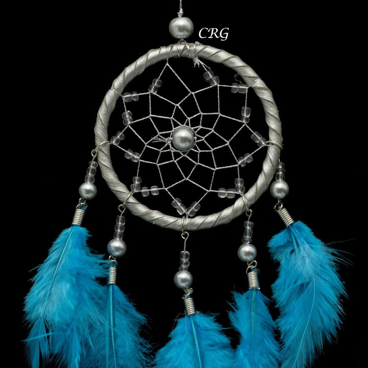 Dreamcatcher with Blue Feathers (1 Piece) Size 12 Inches Small Silver Dream TrapCrystal River Gems