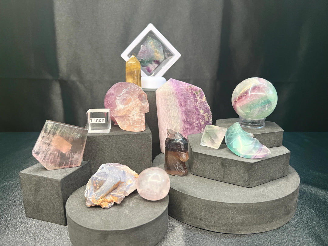 Fluorite Carvings Crystal Bundle Lot (12 Pieces) Bulk Wholesale Gemstone Décor Collection