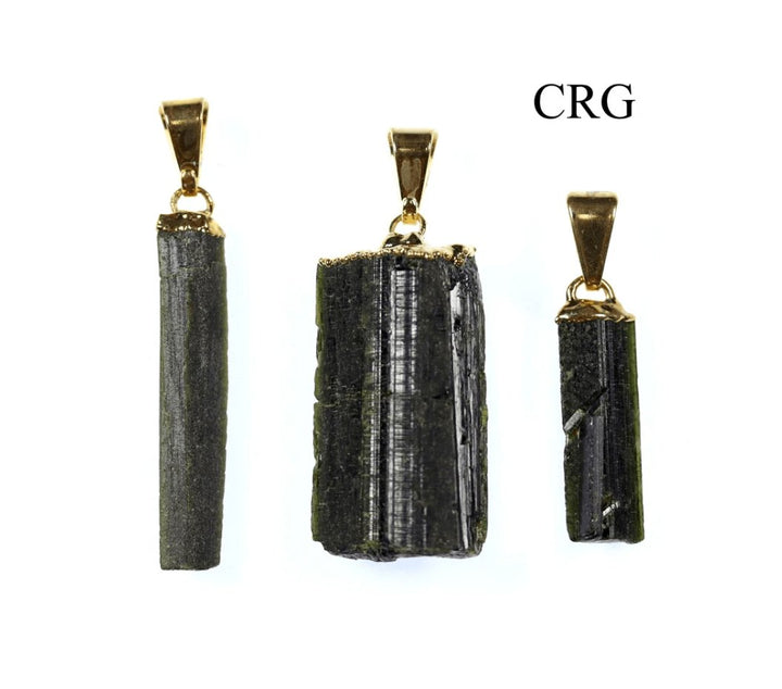 Epidote Pendant with Gold Plating (1 Piece) Size 1 to 1.5 Inches Crystal Jewelry CharmCrystal River Gems