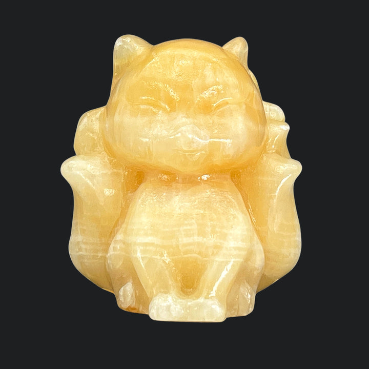 Yellow Calcite Nine Tailed Fox Gemstone (1 Piece) Size 4.5 Inches Crystal Animal CarvingCrystal River Gems