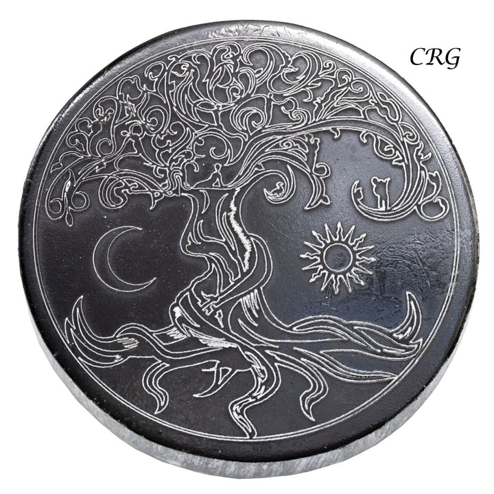 Black Selenite Engraved Tree of Life Plate 4 inches (1 Piece)Crystal River Gems