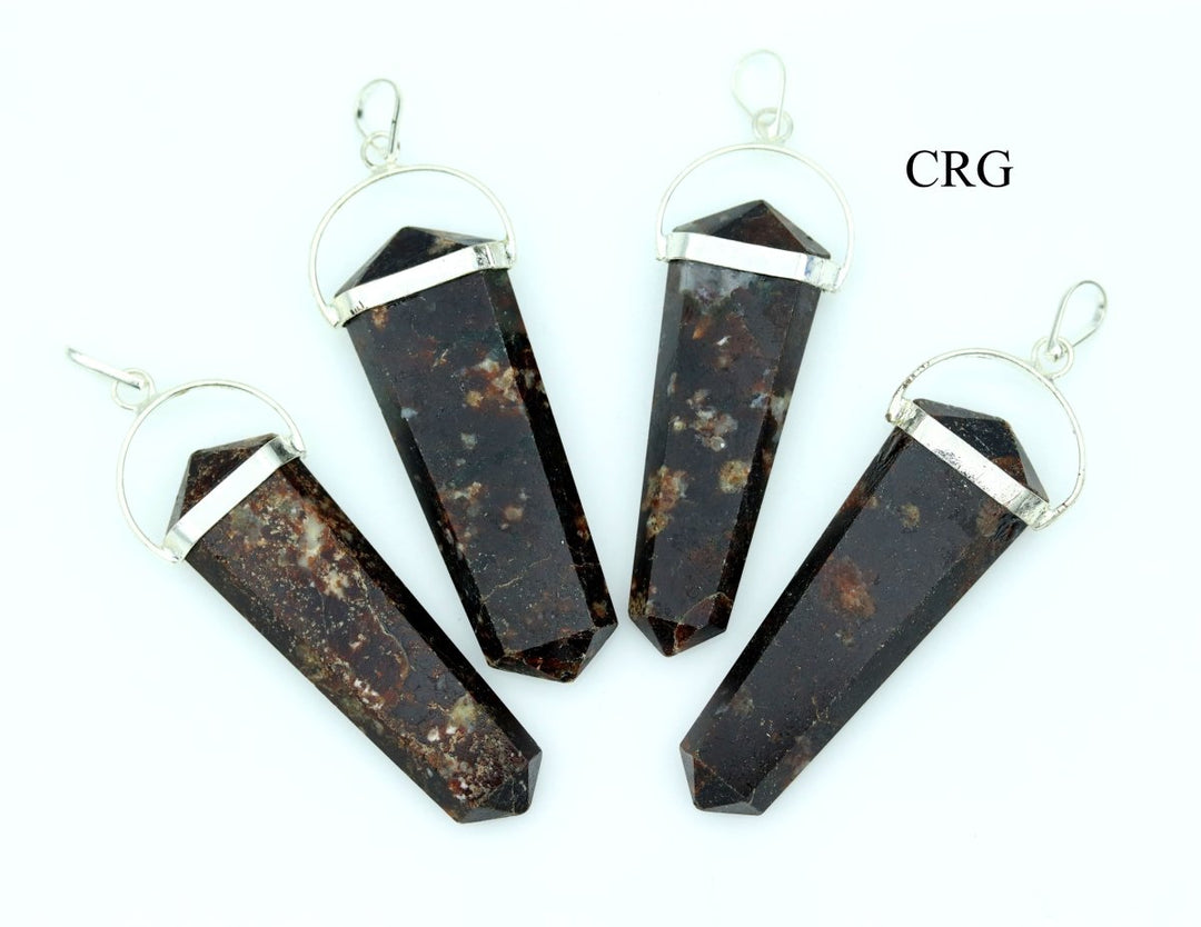 Garnet Double Terminated Flat Pendant with Silver Plating (4 Pieces) Size 2 Inches Crystal Jewelry CharmCrystal River Gems