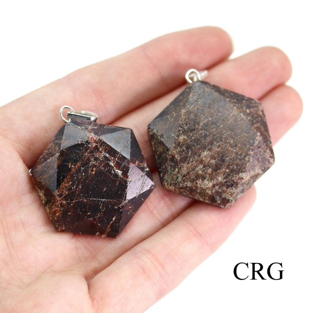 Garnet Faceted Hexagon Pendant with Silver Bail (4 Pieces) Size 1 Inch Crystal Jewelry Charm