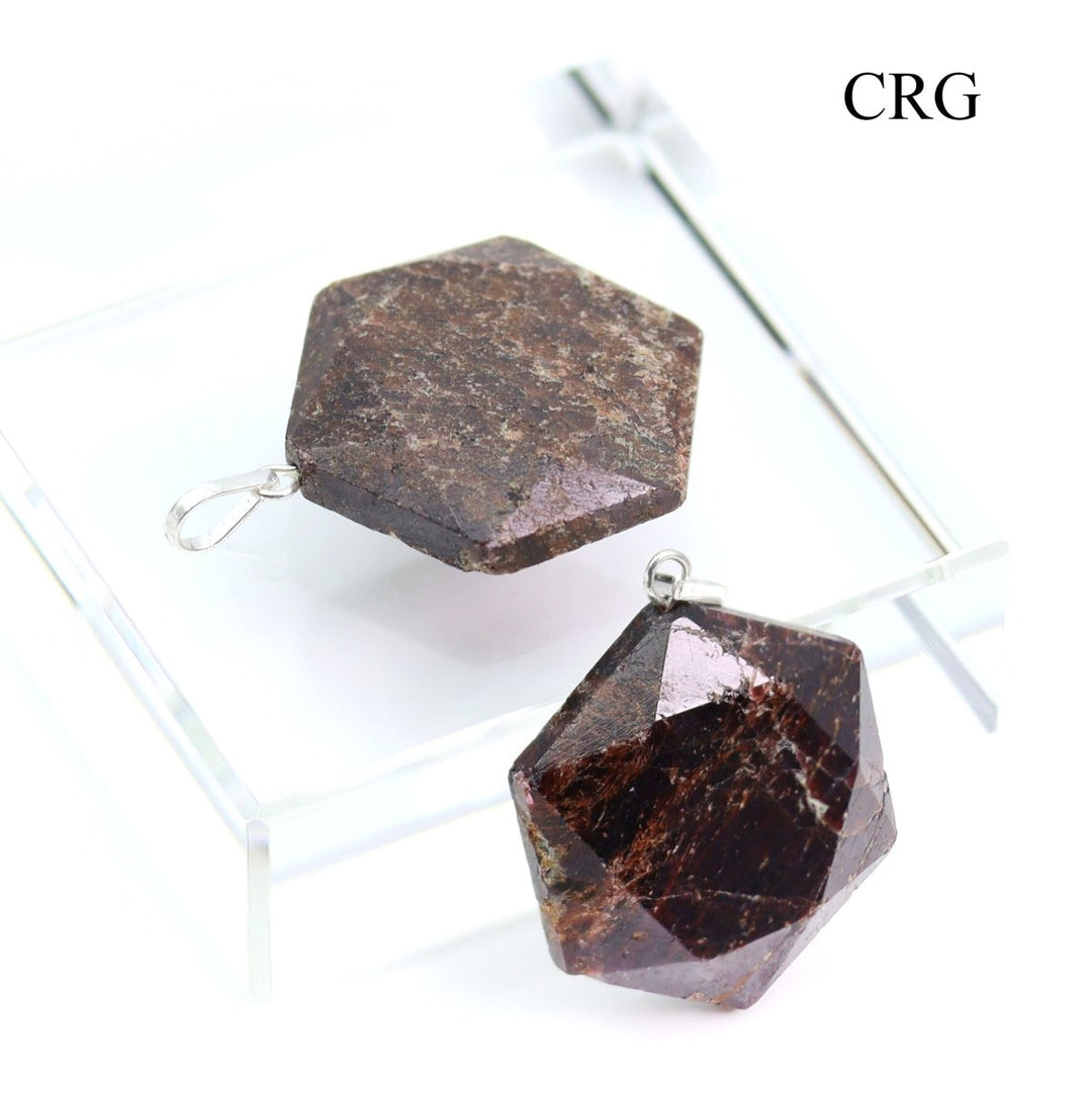Garnet Faceted Hexagon Pendant with Silver Bail (4 Pieces) Size 1 Inch Crystal Jewelry CharmCrystal River Gems