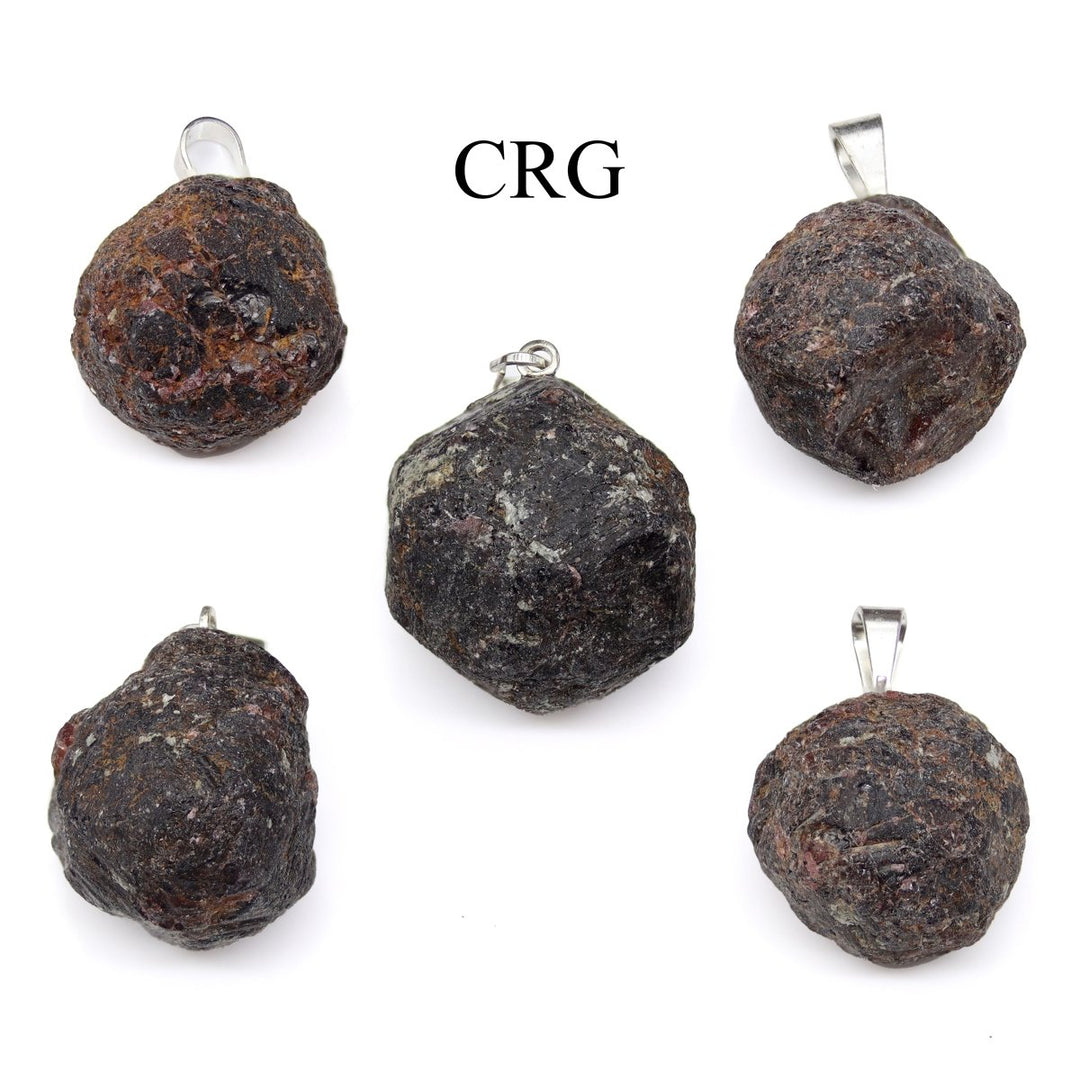 Garnet Rough Rock Pendant with Silver Bail (5 Pieces) Size 18 to 22 mm Crystal Jewelry Charm