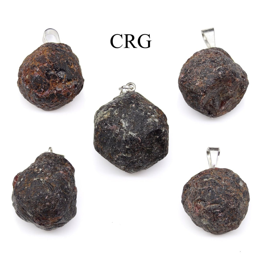 Garnet Rough Rock Pendant with Silver Bail (5 Pieces) Size 18 to 22 mm Crystal Jewelry CharmCrystal River Gems