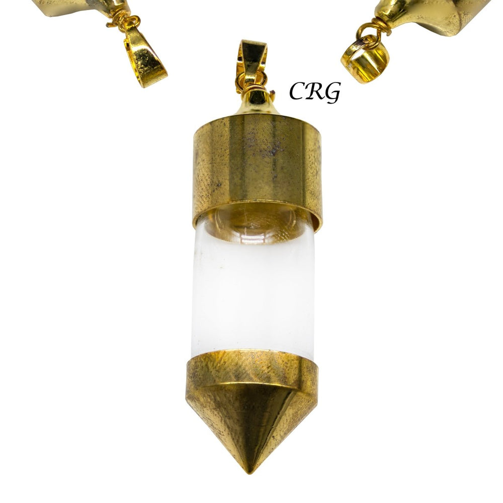 Gold-Plated Glass Bottle Pendant (1 Piece) Size 2 Inches Small Empty Jar Charm